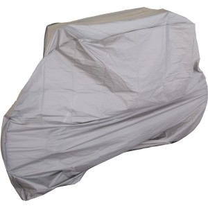 Copertura grigia per moto o scooter. Protezione da agenti atmosferici e polvere.