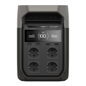 Ecoflow Powerstation Delta 3 (grigia, 1024 Wh) con display e prese.