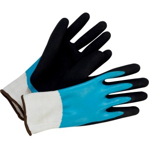 Guanti da giardinaggio con rivestimento in nitrile blu e nero, taglia 7.