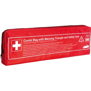 Borsa combinata rossa Walser per auto con triangolo di emergenza e kit di pronto soccorso.