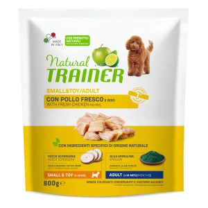 Natural Trainer cibo secco per cani di piccola taglia e cuccioli con pollo e riso.