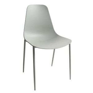 Sedia a guscio grigia con gambe in metallo.