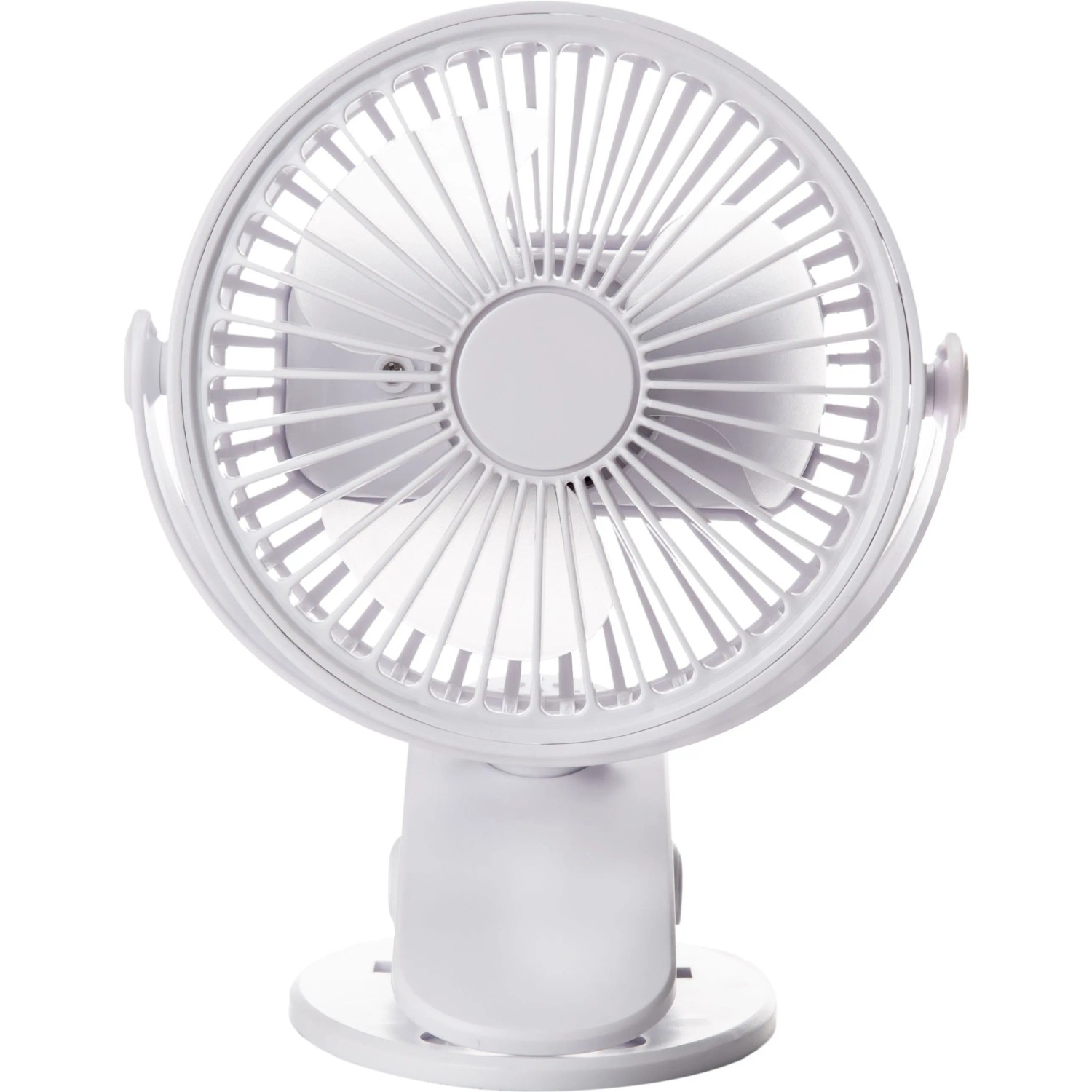 Mini ventilatore da tavolo bianco con clip, Ø 10,6 cm. Ventilatore USB compatto.
