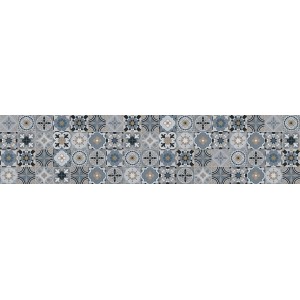 Motivo di paraschizzi t.b.t. / pannello posteriore cucina con ornamenti floreali in toni di grigio e blu.