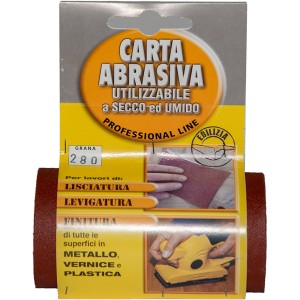 Rotolo di carta abrasiva, grana 280, per metallo, vernice, plastica. Uso versatile.