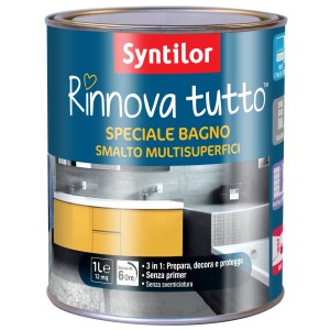 Barattolo blu scuro di smalto per bagni Syntilor Rinnova Tutto. Smalto speciale per bagni.