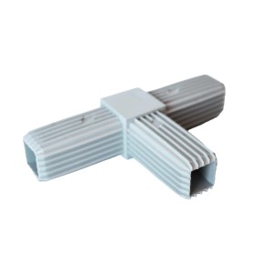 Connettore a T per profili, grigio chiaro, per la costruzione di mobili o come connettore per sistemi di scaffalature.