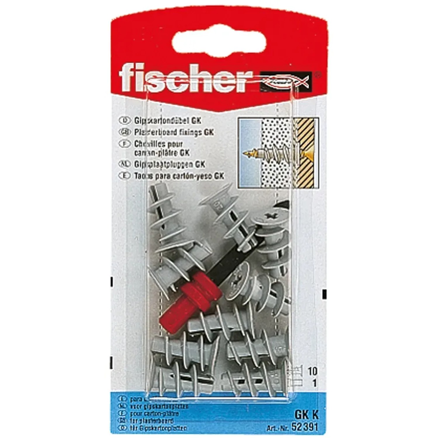 Fischer Tasselli per cartongesso GK K (10 pz.) con strumento di montaggio per cartongesso.