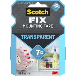 Scotch Fix Nastro di montaggio trasparente, 19mm x 3m, portata fino a 7kg.
