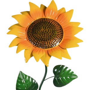 Decorazione da giardino a forma di girasole in metallo, arancione, alta 129 cm.