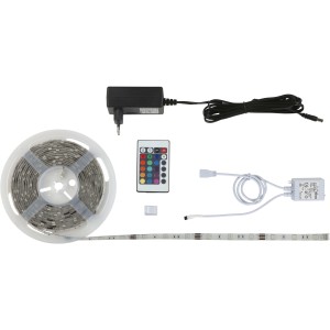 Set striscia LED t.b.t. con telecomando, alimentatore e accessori.