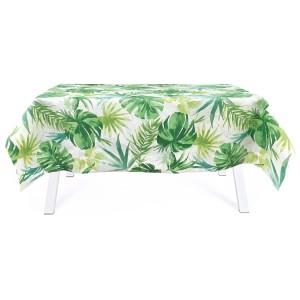 Tovaglia con motivo a foglie tropicali, ideale per l'estate. Dalla categoria: Tovaglie.
