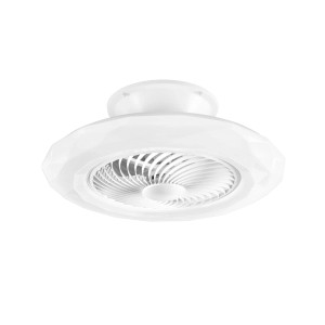 Plafoniera LED t.b.t. bianca con ventilatore integrato.