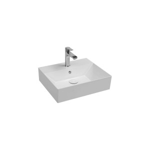 Lavabo da appoggio rettangolare bianco (Lavandini) con rubinetto.