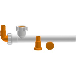 Sifone per lavatrice/lavastoviglie, tubi bianchi con connettori arancioni.