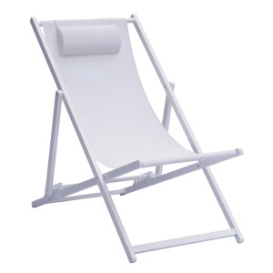 Lettino prendisole in legno bianco con cuscino poggiatesta per giardino e terrazza.