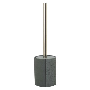 Set scopino WC grigio con manico in acciaio inox per il bagno.