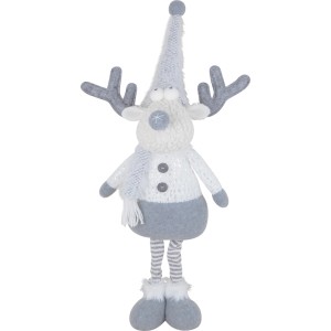 Renna decorativa bianca e grigia, alta 64 cm, con sciarpa e cappello, decorazione natalizia festiva.
