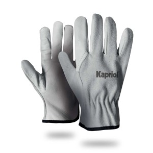 Guanti da lavoro t.b.t. grigi in pelle, vista palmo.