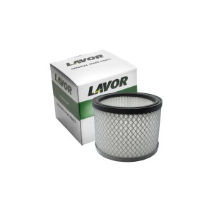 Filtro polveri t.b.t. LAVOR, cilindrico con bordo nero, confezione inclusa.