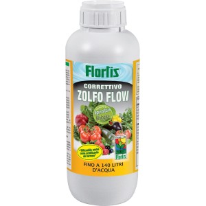 Florlis Zolfo Flow: Antifungino per piante. Bottiglia con scritta "Agricoltura Biologica".