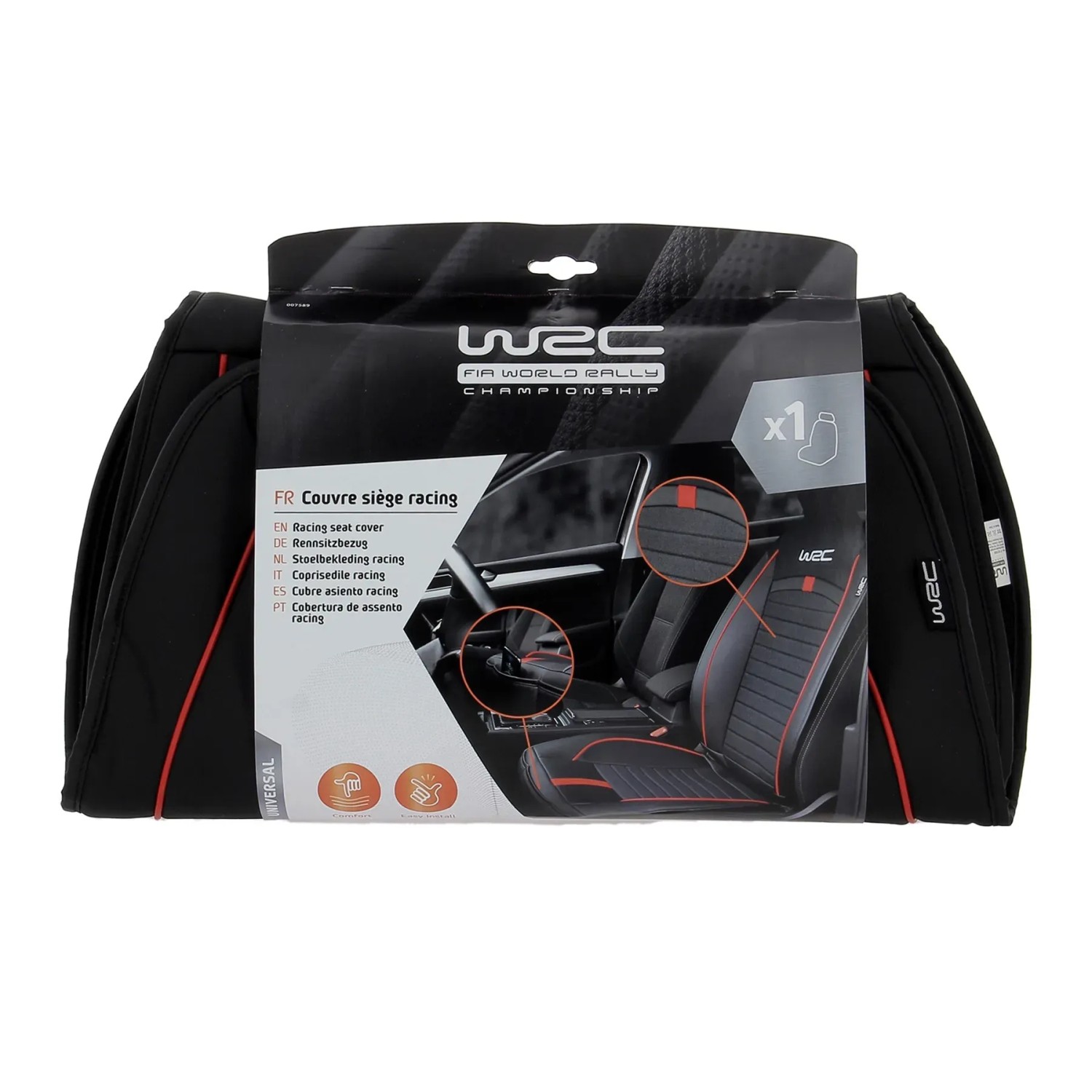 Coprisedile auto WRC Racing, nero con dettagli rossi, per interni auto.