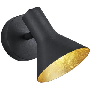 Faretto singolo nero Nina con interno dorato per lampadina E14, max. 40W.