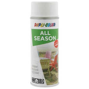 Vernice spray bianca All Season di Dupli-Color per interni ed esterni.