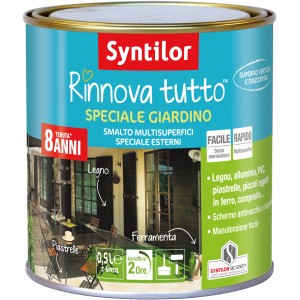 Barattolo di Syntilor Rinnova Tutto, pittura speciale per esterni, adatta per legno, piastrelle e altro.