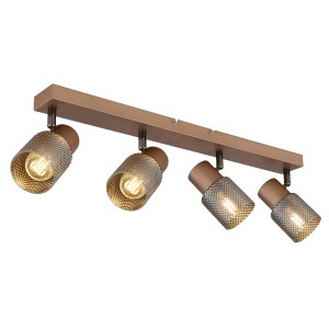 Faretto moderno a 4 luci t.b.t. in rame per soffitto e parete.