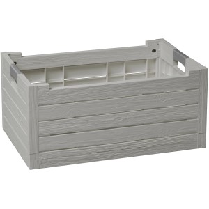 Contenitore / cassa t.b.t. grigio con effetto legno e maniglie.