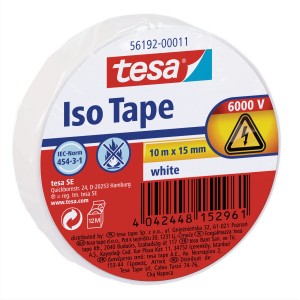 Tesa Iso Tape, bianco, 10m x 15mm, per isolare e riparare cavi elettrici.