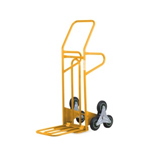 Carrello saliscale giallo per officina e trasporto.