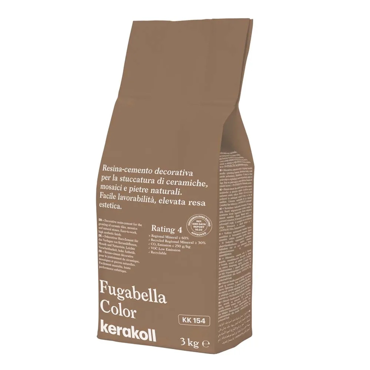 Fugabella Color di Kerakoll, sacco da 3kg per la stuccatura di piastrelle e pietre naturali.