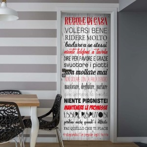 Fotomurali porta con regole della casa in italiano su effetto legno, per decorare.