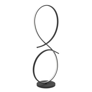 Moderna lampada da terra di design t.b.t. con struttura curva in metallo nero.