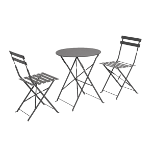 Set bistro AUSTIN grigio in acciaio con tavolo pieghevole e due sedie.