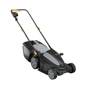 Tagliaerba elettrico nero e grigio. Ideale per il giardino.