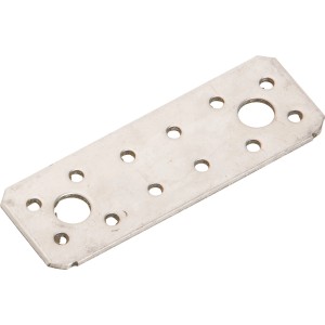 Connettore piatto in acciaio inox, 100x35 mm, con fori per fissaggio mobili interni/esterni.