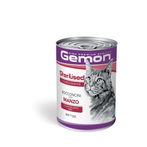 Gemon cibo umido per gatti sterilizzati con manzo, lattina da 400g.