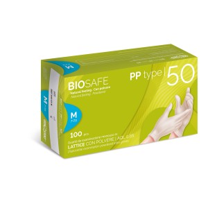 Confezione di guanti monouso senza polvere BioSafe, taglia M, per uso domestico.