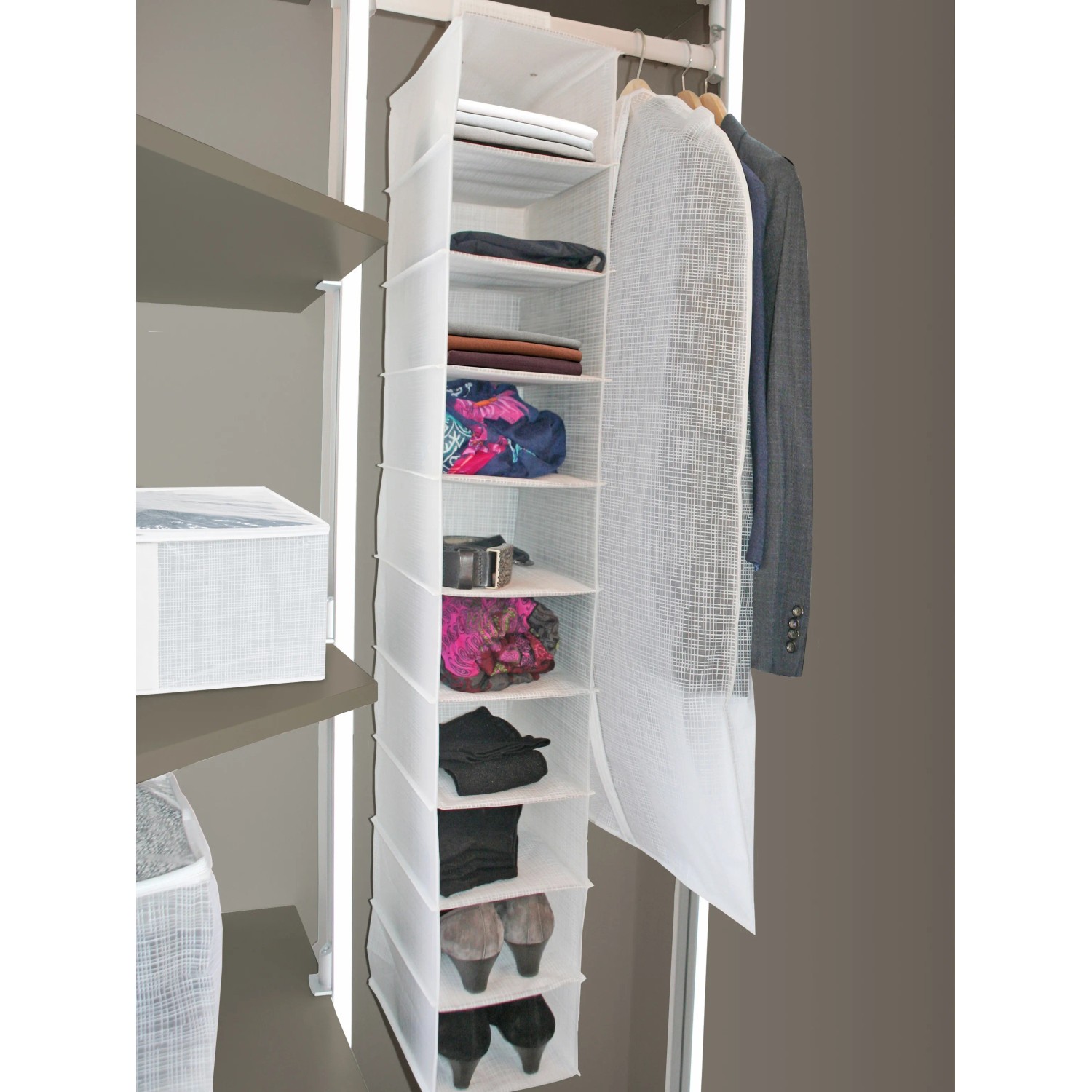 Organizzatore Per Armadio Yotako 2 Pezzi, 9 Scomparti, Pieghevole In Tessuto Con Maniglia, Per Calze, Biancheria Intima, Reggiseni, Bianco, 44x28x22 Cm - 3