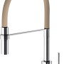 Miscelatore monocomando t.b.t. con tubo in silicone beige. Rubinetto da cucina.