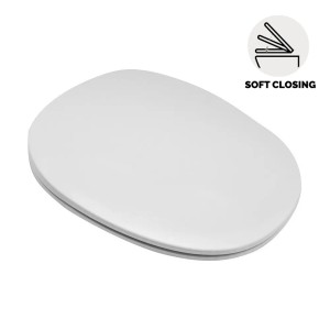 Sedile WC bianco (t.b.t.) con chiusura ammortizzata.