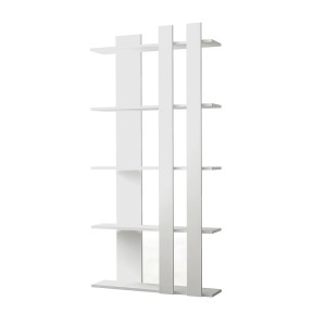Libreria bianca moderna con cinque ripiani.
