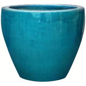 Vaso da fiori in terracotta turchese, forma conica.