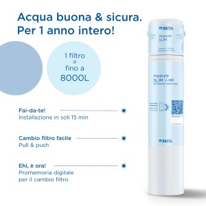 Filtro acqua BRITA mypure SLIM per acqua pulita. Capacità filtro fino a 8000L.
