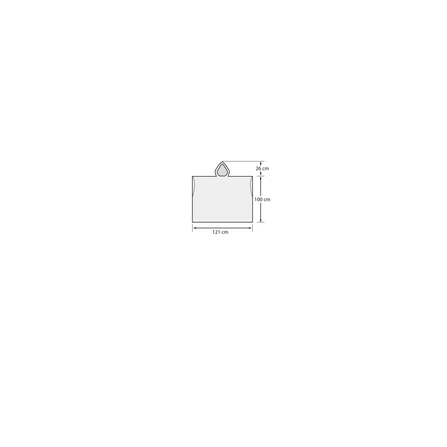 Disegno tecnico di un poncho t.b.t. con dimensioni per interni auto.