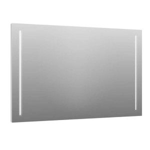 Specchio da parete rettangolare con illuminazione LED laterale.