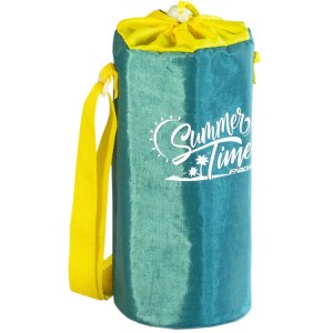 Attrezzatura da campeggio t.b.t. turchese con dettagli gialli e tracolla.